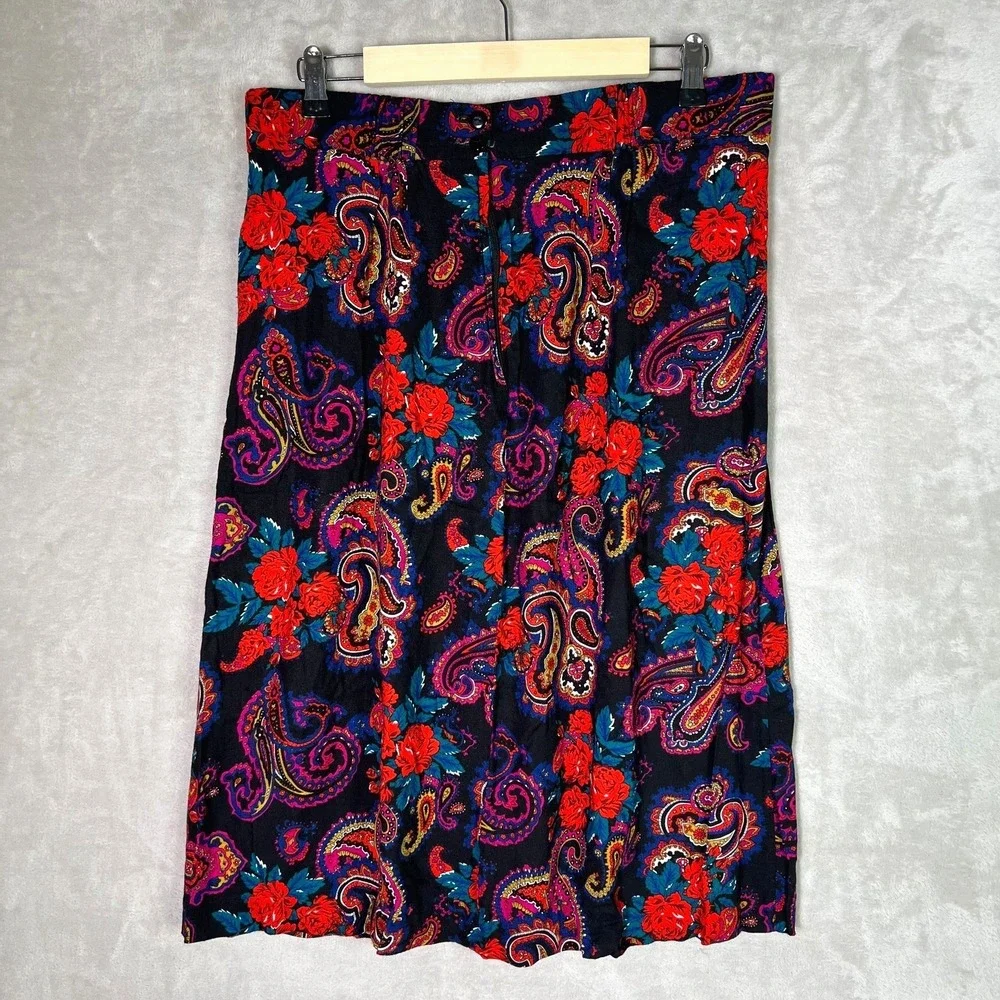 Vintage Norton McNaughton Pleated Paisley Midi Skirt 14 Boho Whimsigoth Artsy - Picture 2 of 8